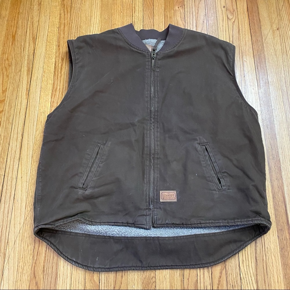 C E SCHMIDT WORKWEAR SHERMAN LINED BROWN CANVAS ZIP FRONT VEST MENS 2XLR POCKETS